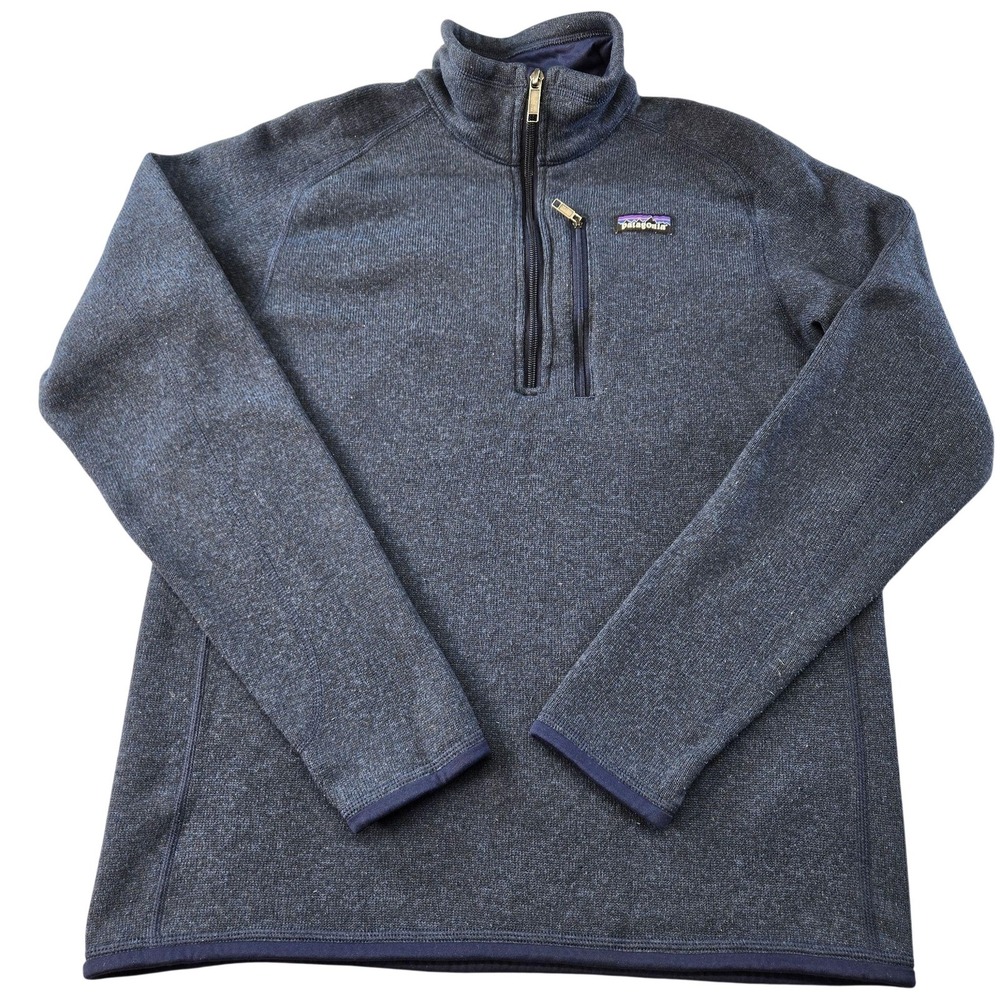 Patagonia Sweater Mens M Blue Mock Neck 1/4 Zip Tight-Knit Pullover Lined Logo